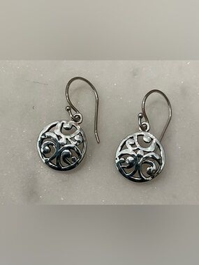 925 Sterling Silver Filigree Round Drop Earrings